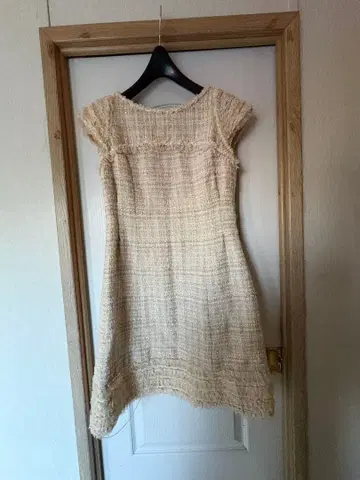 Rene 르네 베이지 트위드 반팔 원피스 레이스 프릴 TISSUR