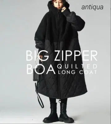 안티카 빅 지퍼 롱 코트 [ 블랙 ]