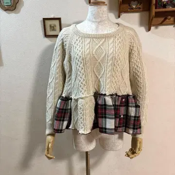 구제 의류 리메이크 아란 니트 체크 프릴