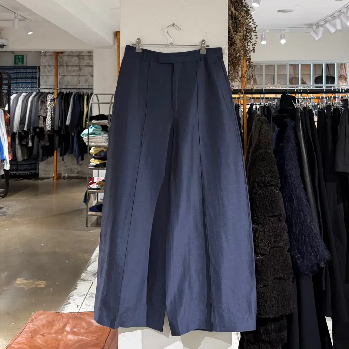 Celine Navy Gray Cotton Linen Wide Pants