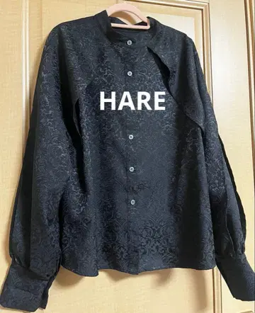 새상품급 HARE 하레 자카드 보태니컬 무늬 디자인 셔츠 블랙 블라우스