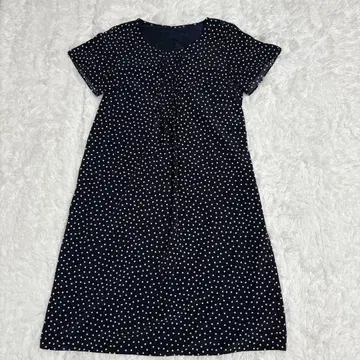 MK MICHEL KLEIN 반팔 원피스 M 도트 무늬 네이비 이토킨
