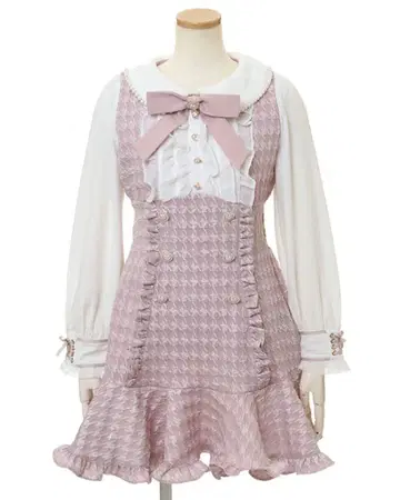 하운드투스 체크 자카드 원피스 핑크