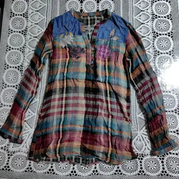 [ 데시구알 ] 체크 풀오버 긴팔 셔츠 얇은 소재 사이즈 M