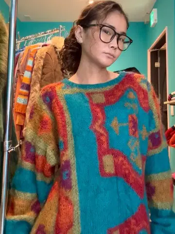 빈티지 기하학 패턴 니트 튜닉 니트 스웨터 튜닉