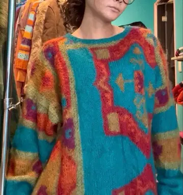 빈티지 기하학 패턴 니트 튜닉 니트 스웨터 빈티지