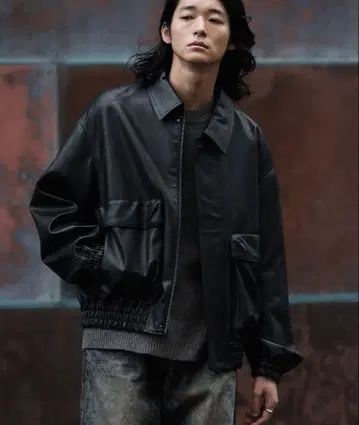 블랙 가죽 자켓 엘라스틱 허리