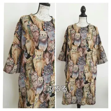 전체 고양이 패턴 원피스