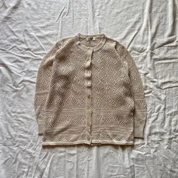 90s 빈티지 시스루 짜임 베이지 니트 가디건 구제 의류