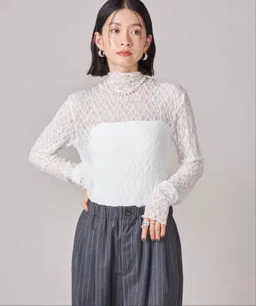 SHIPS 시어 레이스 하이넥 긴팔 상의 미사용 새상품