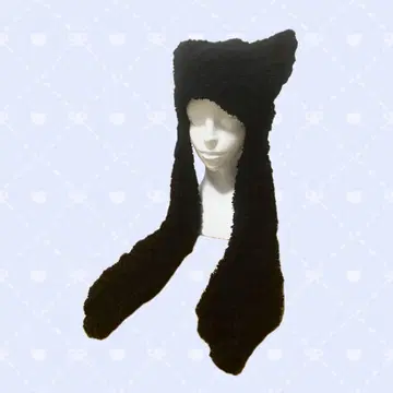 고양이 귀 니트 모자 복슬복슬 귀마개 블랙