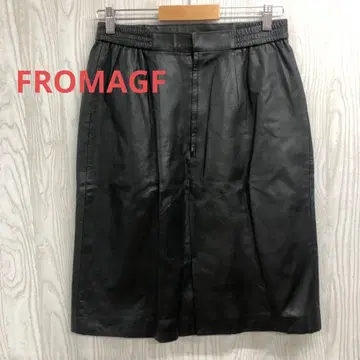 z-777 FROMAGF 소가죽 블랙 가죽 미디 스커트 허리밴딩