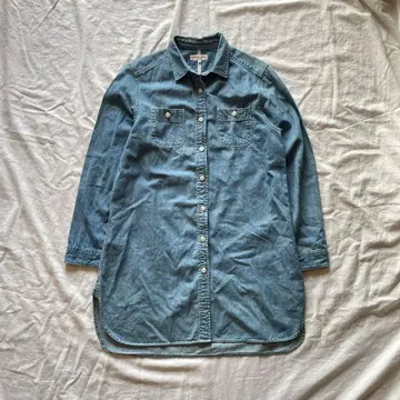 90s 빈티지 데님 블루 셔츠 드레스 긴팔 구제 의류