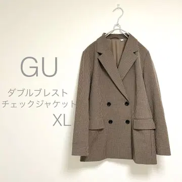 이번 시즌 완판 GU 더블 브레스트 체크 자켓 브라운 XL
