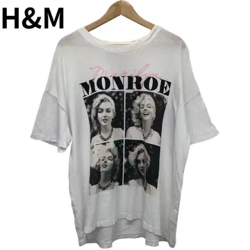마릴린 몬로 프린트 인물 T셔츠 반팔 화이트 면 둥근넥 L