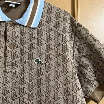 Lacoste 기하학 패턴 모노그램 자카드 피케 셔츠 브라운 XL