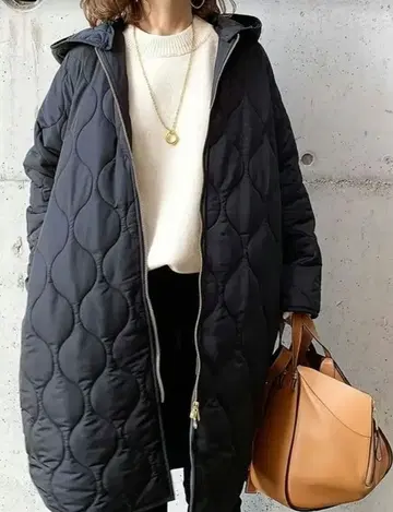 [ 새상품 ] 블랙 퀼팅 롱 코트 사이즈 L