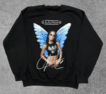 US 구제 의류 맨투맨 Aaliyah 뮤직 랩 대형 프린트 M 사이즈