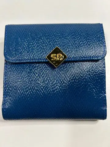 파란색 이단 접이식 지갑 합성 피혁