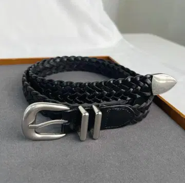 블랙 레더 웨빙 벨트