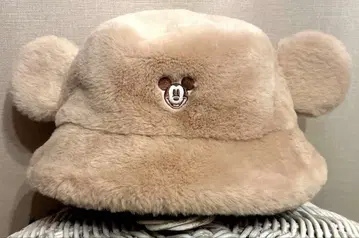 미키마우스 귀 달린 퍼 버킷햇 베이지