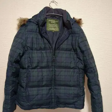 Eddie Bauer 후드 부착 다운 자켓 네이비 그린 체크
