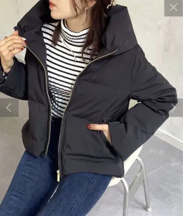 thevon 밑단 드로스트 숄카라 숏 다운 자켓 블랙