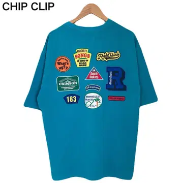 아베일 CHIP CLIP 로고 자수 여성용 반팔 와펜 T셔츠 L