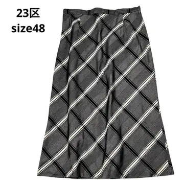 23구 롱 스커트 그레이와 화이트 체크 무늬 48 사이즈 KK21