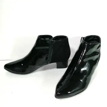 himiko 사이드 지퍼 부츠 에나멜 스웨이드 절개