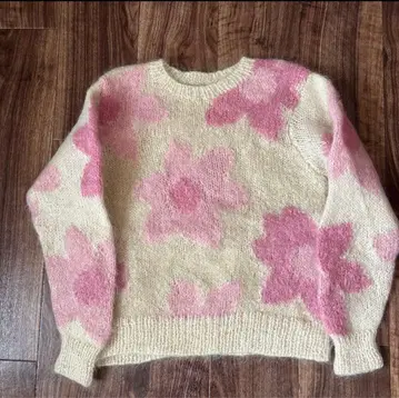 빈티지 모헤어 울 니트 스웨터 꽃 플라워