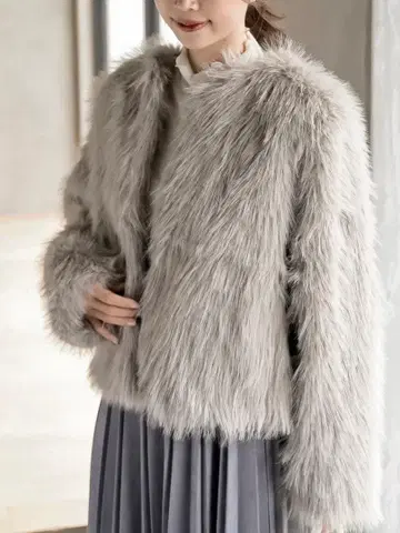 롱 인조 모피 노카라 자켓