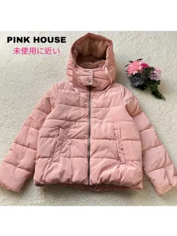 [ 컨디션 최상 ] 핑크하우스 현행 패딩 자켓 블루종 로고 인조 모피
