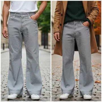 랄프 로렌 스트라이프 와이드 플레어 데님 팬츠 그레이 코튼 28