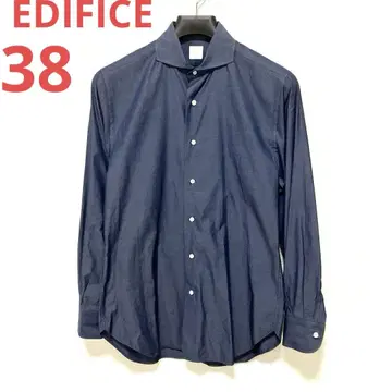 에디피스 38 남성용 무지 긴팔 와이셔츠 광택 네이비 면 100% 일본제