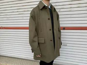 올리브색 스텐카라 코트 울 혼방
