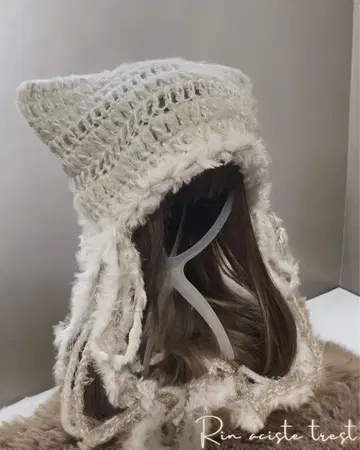 재판매 고양이 귀 니트 모자 핸드메이드 니트 니트 캡 복슬복슬 모자