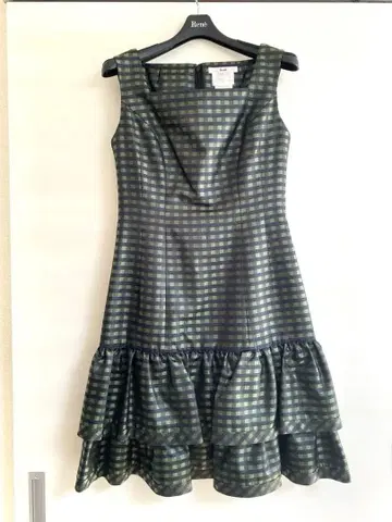 르네 체크 프릴 원피스 34 블랙 그린