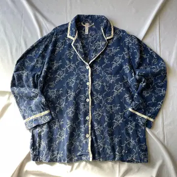 레어 00s 파자마 셔츠 레트로 네이비 그런지 Y2K 헤이세이 구제 의류