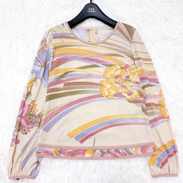 [새상품급] 레오나르 고급 칸칸 티셔츠 꽃무늬 트리밍 로고 버튼 L