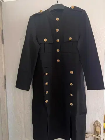 블랙 밀리터리 롱 코트