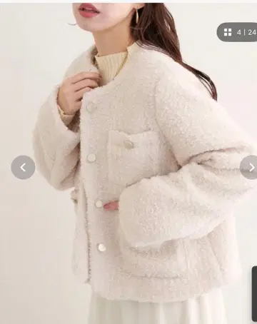 내추럴 꾸뛰르 라메 링 보아 노카라 자켓