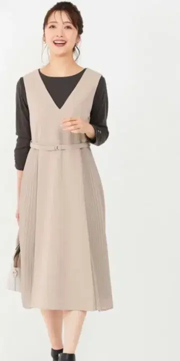 anysis 티셔츠 플리츠 콤비 셔츠 원피스