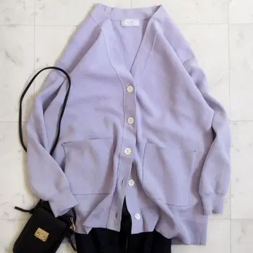 슬로브 이에나 V넥 가디건 라벤더 오버 사이즈 워셔블