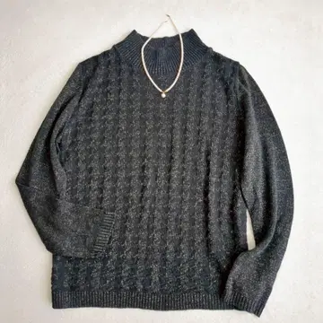 라메 보틀넥 니트 튜닉 하운드투스 체크 패턴 깔끔한 성숙 캐주얼 M