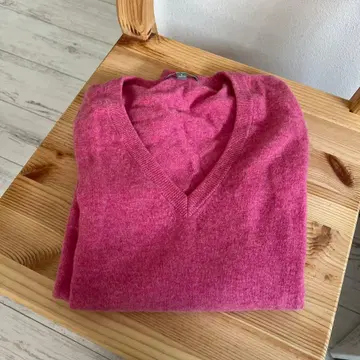 캐시미어 긴팔 니트 핑크 v넥