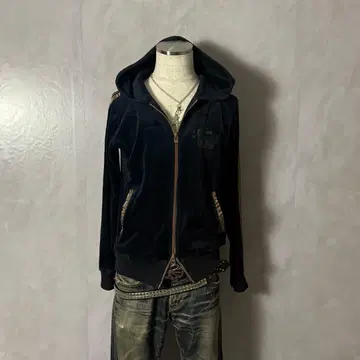 y2k 그런지 헤이세이 갸루 펑크 왕관 벨로아 락 더블 지퍼