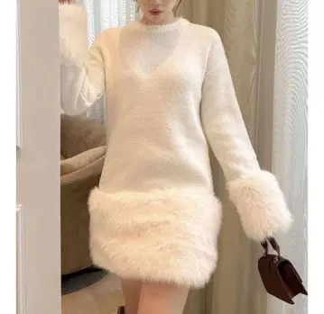 dazzlin 퍼 니트 원피스 화이트