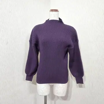 SPRAY 프리미엄 긴팔 리브 니트 모크넥 풀오버 퍼플 무지