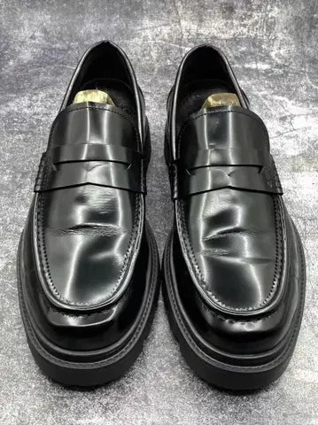 블랙 가죽 로퍼 러버 솔